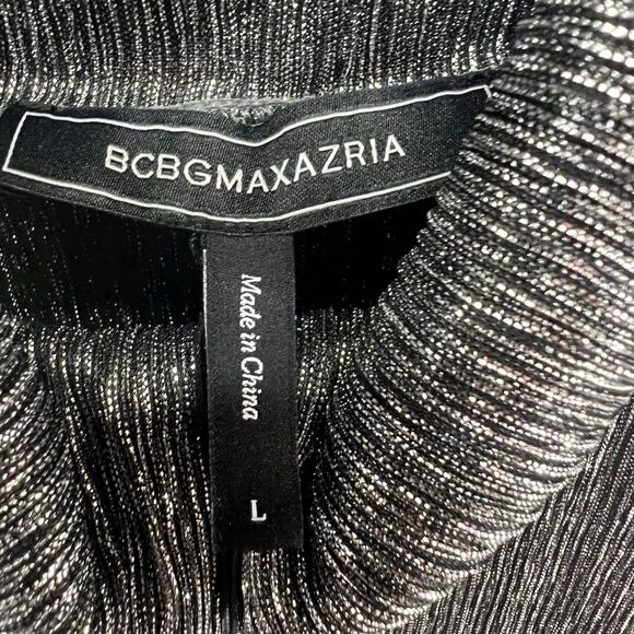 BCBGMAXAZRIA Midi Dress Large Gunmetal Glitter Mesh Bodycon Evening Glamour NEW - Picture 14 of 16